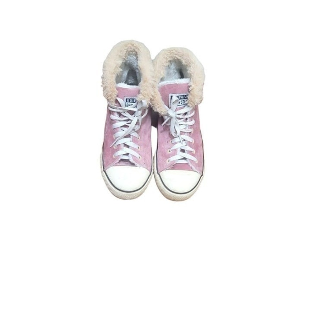 BEIERPAL BER STAR HI TOP‎ WOMEN'S PINK VELVET FAUX FUR LINING SNEAKERS SIZE 8
